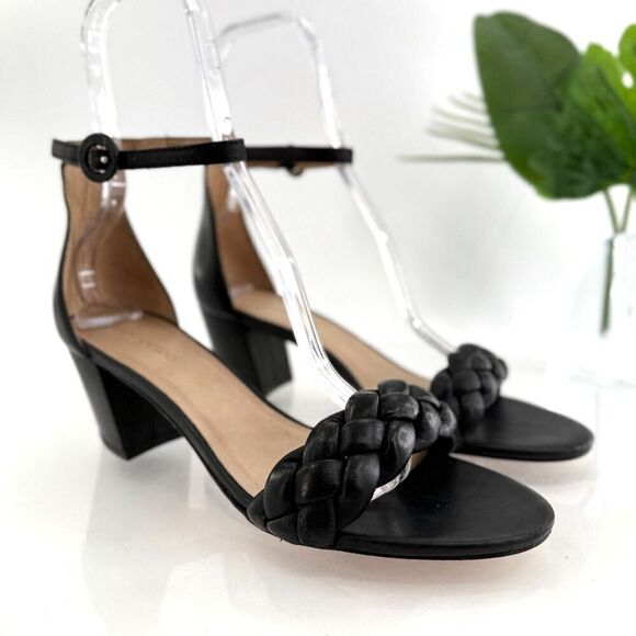 Bernardo Bethany Sandals Women's 11 Black Leather Braided Ankle Strap Block Heel - Picture 1 of 14